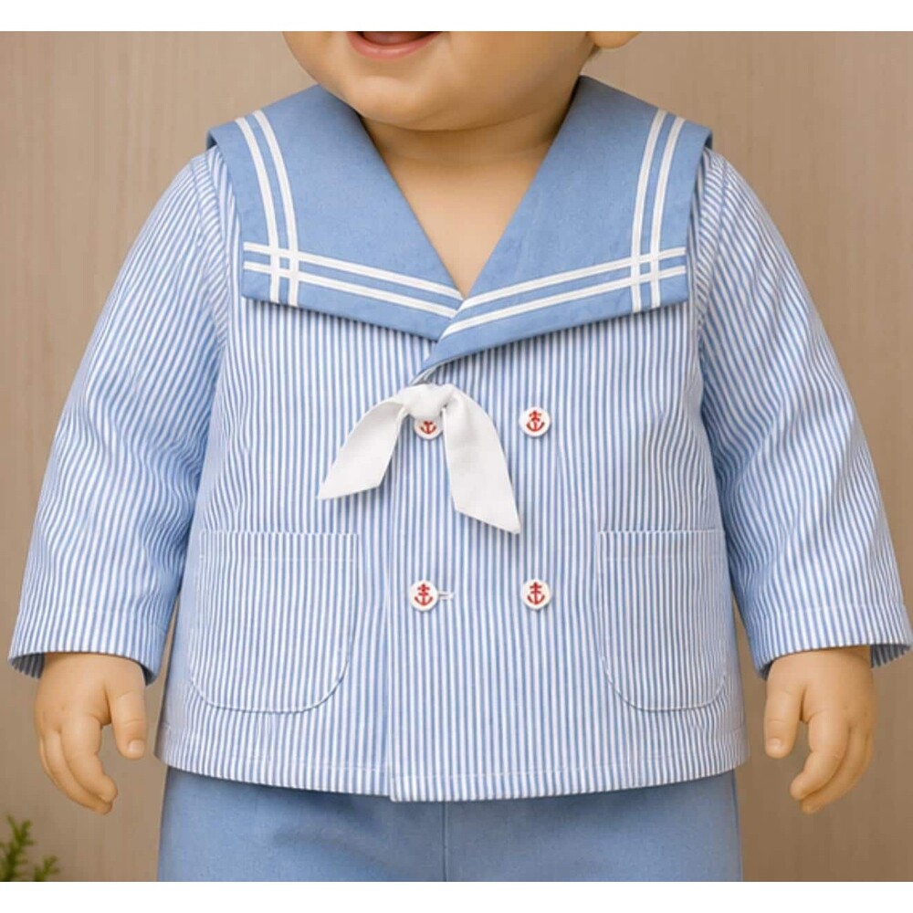 Vtg Good Lad Boys 3T Sailor Jacket Blue White Seersucker Nautical USA Outfit